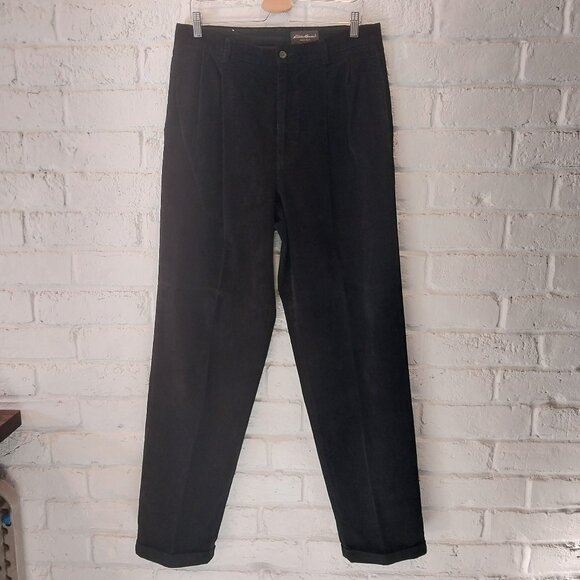 Eddie Bauer Corduroy Pants Dark Navy Blue Mens 34x34.5 Tall Pleated Front Preppy - Picture 1 of 9